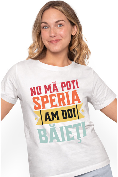 StoryGift Romania Tricou Femei Nu Ma Poti Speria. Am Doi Baieti Mama, Familie Cu Imprimeu Pe Fata, Wht_l
