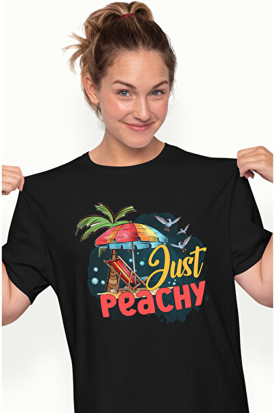 StoryGift Romania Tricou Femei Cu Mesajul "just Peachy", Vara, Vacanta, Relax...
