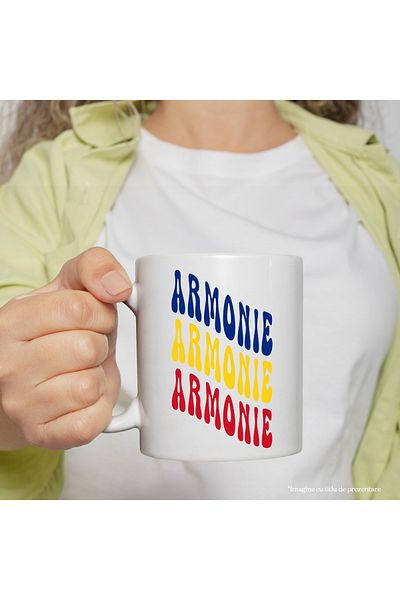 StoryGift Romania Cana Cuvantul Armonie, in Culorile Steagului Romaniei, Rosu, Galben, Albastru, T, Cu ,STG