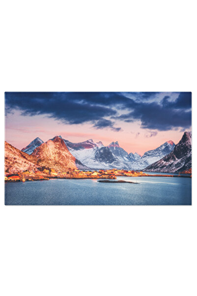 StoryGift Romania Tablou Canvas 120 X 80cm Peisaj De Iarna In Lofoten - Case La Fiord 120x80cm Stg