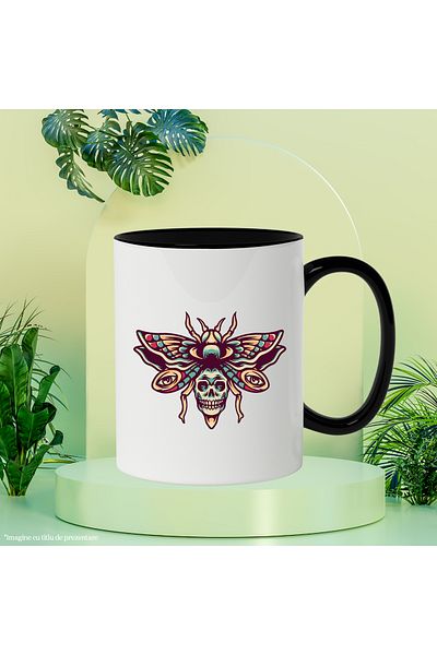 StoryGift Romania Cana Cu Insecta, Fluture, Craniu, Ochi, Aripi, Multicolor 330 Ml, Ceramica Cu Ma, Cu ,stg