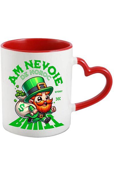 StoryGift Romania Mug with Lucky Leprechaun With Dollar Money Bag, Text I Need Money Luck, I Ask, With, STG