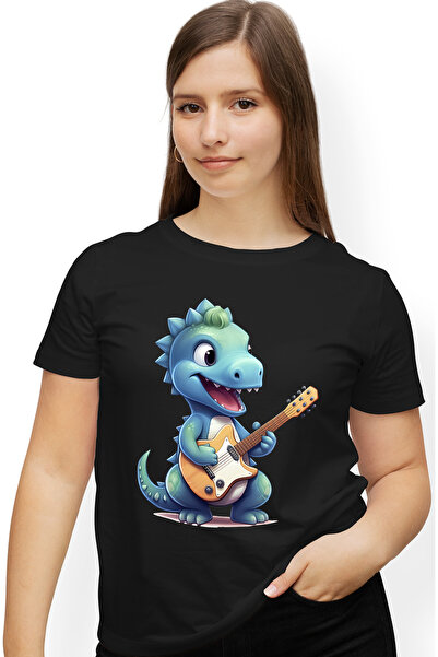 StoryGift Romania Tricou Femei Cu Un Dinozaur Albastru Care Canta La Chitara,...