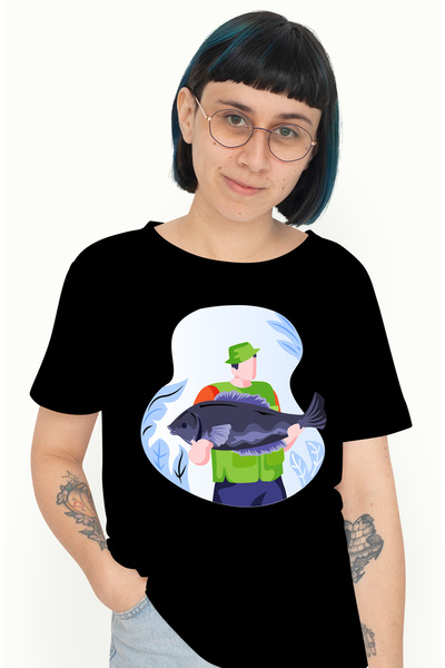 StoryGift Romania Tricou Femei Cu Pescar, Peste, Vesta, Multicolor Cu Imprime...