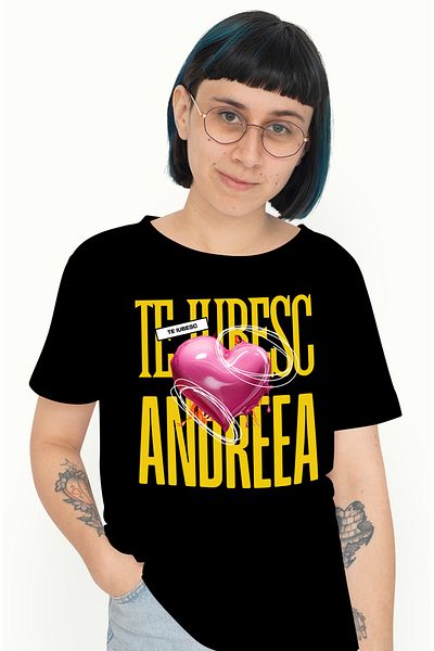 StoryGift Romania Tricou Femei Te Iubesc Andreea, Dragoste, Inima, Iubire, Sfantul Valentin, Drago Blk_m