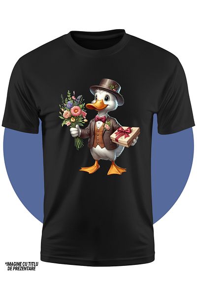 StoryGift Romania Tricou Copii Cu Un Ratoi Care Tine Un Buchet Cu Flori Si Un Cadou, Cutie, Daruri Pentru Iu