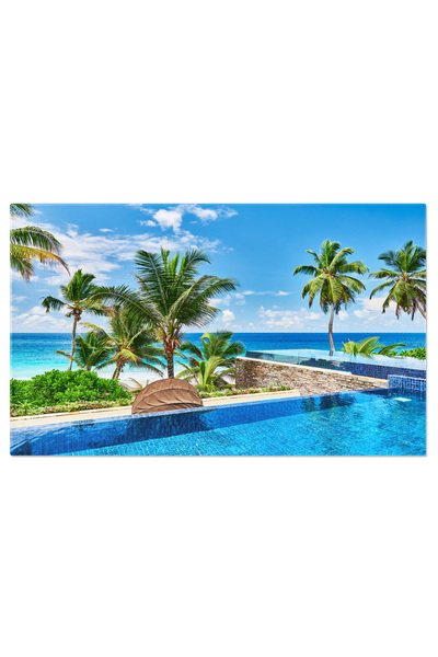 StoryGift Romania Tablou Canvas Complex De Lux Cu Piscina Pe Plaja Din Seychelles Destinatie Tropicala De Vis.