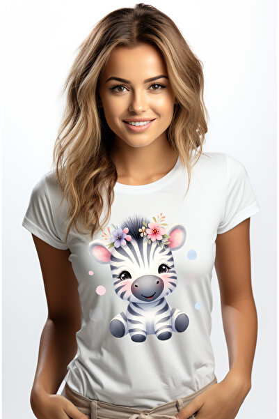 StoryGift Romania Tricou Femei Cu O Zebra Micuta, Vesela, Imbujorata, Ilustratie, Pete De Culoare, Wht_l