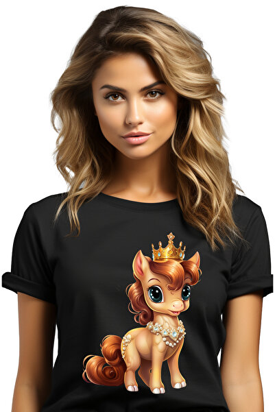 StoryGift Romania Tricou Femei Cu Un Ponei Care Poarta O Coroana Regala, Ilus...