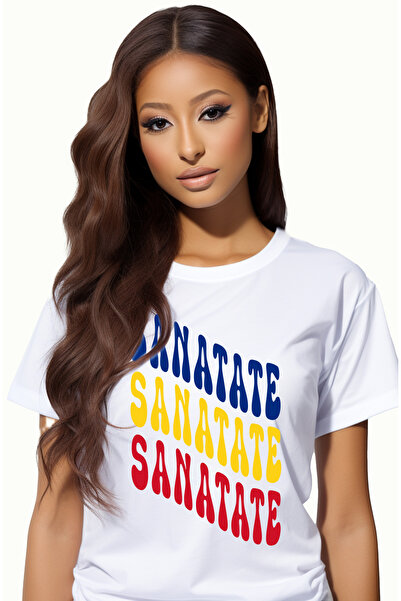 StoryGift Romania Tricou Femei Cuvantul Sanatate, In Culorile Steagului Roman...