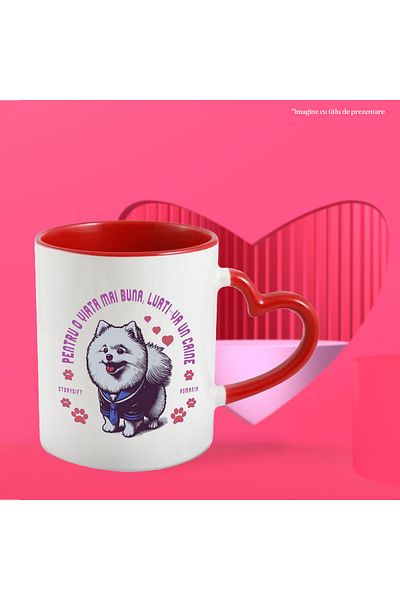 StoryGift Romania Poodle Dog Mug, for a better life, 330ml, Ceramic with Red Heart Handle, With,STG.