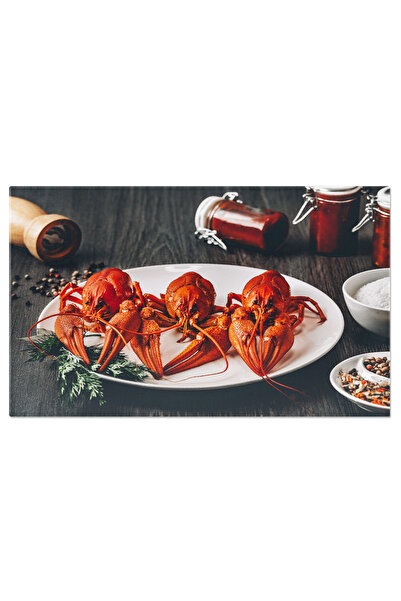 StoryGift Romania Tablou Canvas Trei Raci Proaspeti Fierti Intrun Platou Alb Cu Garnitura De Verdeturi, Delicii C