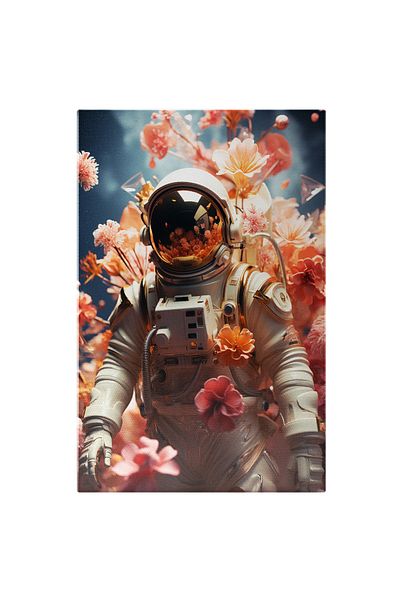 StoryGift Romania Tablou Canvas: Un Astronaut Inconjurat De Flori - Stil 3d Pictura Digitala