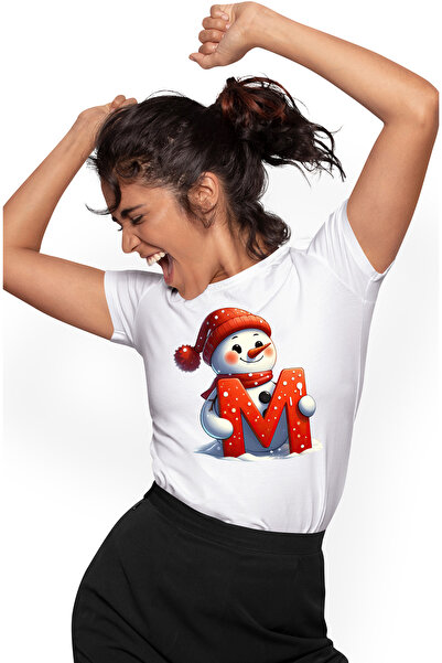 StoryGift Romania Tricou Femei Cu Un Om De Zapada Care Tine Litera "m", Ilust...