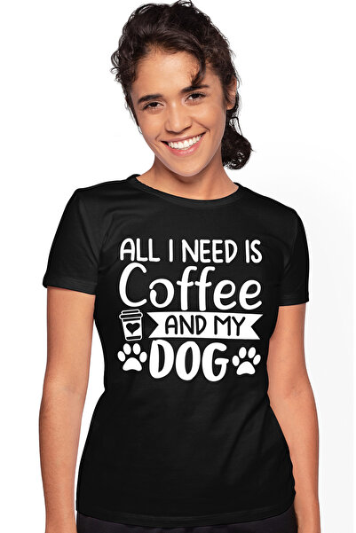 StoryGift Romania Tricou Femei Cu Labute Si Textul "all I Need Is Coffee And My Dog" - Pentru Iubi Blk_m