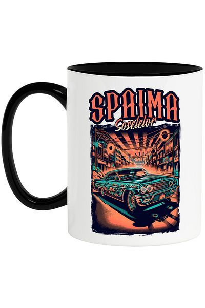 StoryGift Romania Cana Spaima Soselelor, Masina Vintige Cursa Ilegale Viteza, 330ml, Ceramica Cu M, Cu Maner Negru Stg