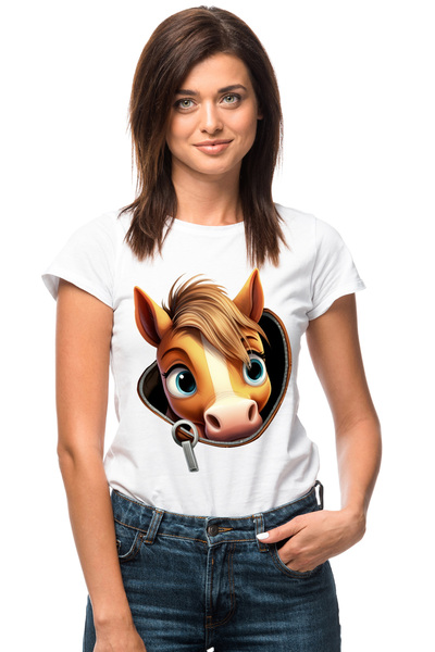 StoryGift Romania Tricou Femei Cu Un Ponei Care Scoate Capul Dintr-un Buzunar, Ilustratie, Fermoar Wht_l