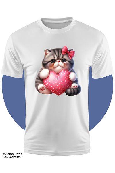 StoryGift Romania Tricou Copii Cu O Pisicuta Grasuta Care Tine O Inimioara In Brate, Ilustratie, Funda, Grij