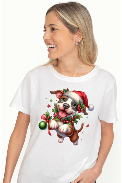 StoryGift Romania Tricou Femei Cu Un Catelus Vesel, Ilustratie, Caciula De Cr...