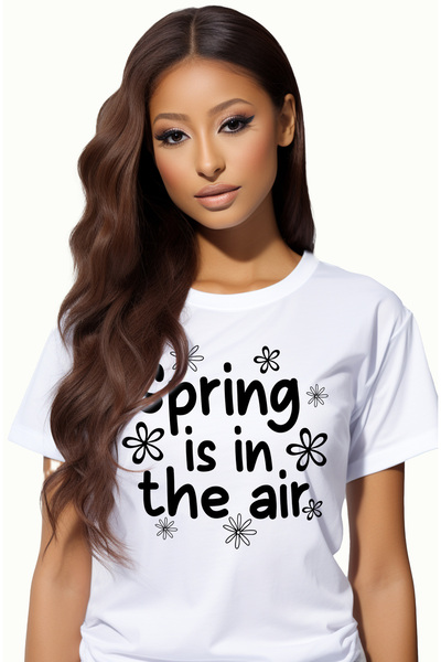 StoryGift Romania Tricou Femei Pentru Iubitorii De Primavara Cu Mesajul "spring Is In The Air" - E Wht_m