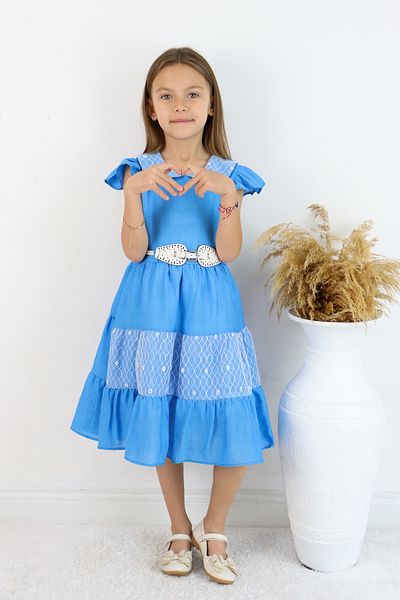 FESSHERA 👗   Κοριτσίστικο φόρεμα με βολάν με δαντέλα και σετ ζώνης-Προσαρμοσμένο σχέδιο 👗   (τσάντα)