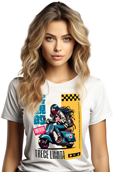 StoryGift Romania Tricou Femei Fata Pe Scuter Motivational Fii Invincibila Cu...