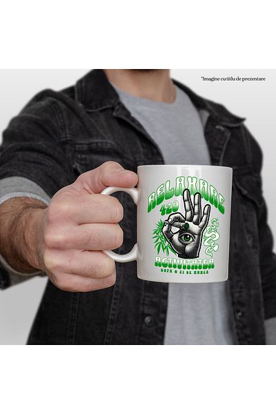 StoryGift Romania Mug with Human Hand Green Eyes Hobby Relaxation Vacation Text in Romanian Relax, With White Handle