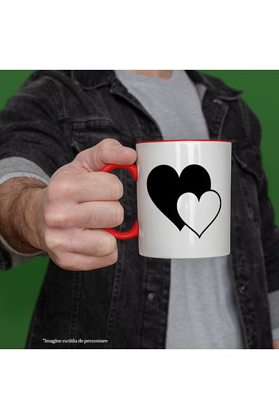 StoryGift Romania Mug with 2 hearts - for people in love with Red Handle, With Red Handle STG
