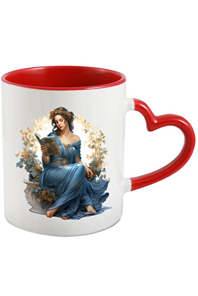 StoryGift Romania Cana Cu O Femeie Frumusica | Ilustratie | Tine O Carte Deschisa | Lectura | Pent, Cu Maner Inim Stg