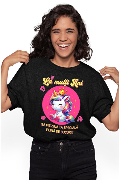 StoryGift Romania Tricou Femei La Multi Ani, Unicorn Printesa Aniversare Cu I...