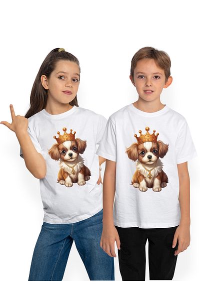 StoryGift Romania Tricou Copii Cu Un Catel Timid Cu O Coroana Regala Pe Cap, Ilustratie, Importanta, Nobilim