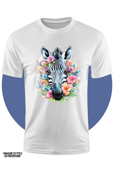 StoryGift Romania Tricou Copii Cu O Zebra Serioasa, Ilustratie, Flori, Natura, Jungla, Abstract, Animal Salb