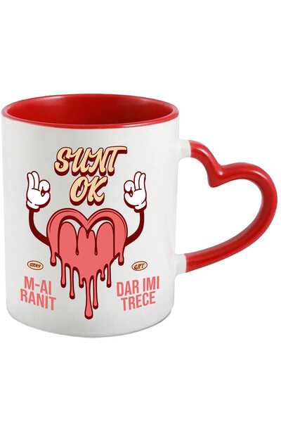 StoryGift Romania Cana Cu Inima Curgatoare Semn Ok Text Sunt Ok M-ai Ranit Dar Imi Trece, Dragoste, Cu Maner Inim Stg
