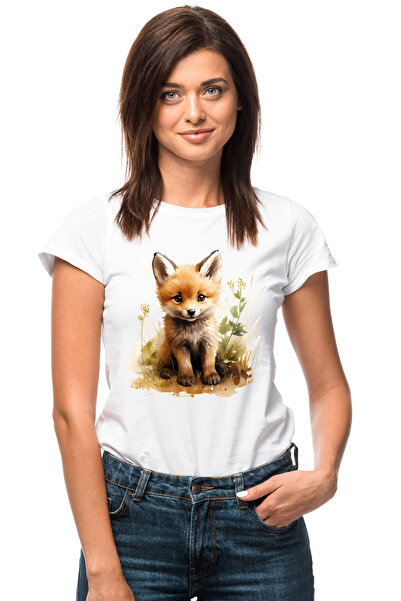 StoryGift Romania Tricou Femei Cu Un Pui De Vulpe Vesel, Ilustratie, Jucaus, In Natura, Iarba, Inv Wht_l