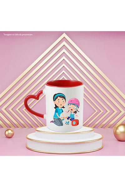 StoryGift Romania Cana Cu Mama, Parinte, Copil, Casca, Trusa De Prim Ajutor, Role, Sosete, Multico, Cu Maner Inim STG