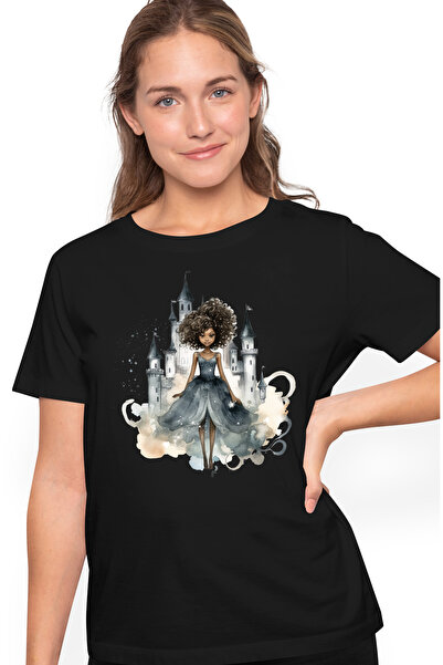 StoryGift Romania Tricou Femei Cu O Fata Draguta, Afro, Ilustratie, Castel In...