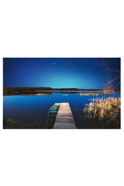 StoryGift Romania Tablou Canvas - Reflectii La Apus: Barca Pe Lac, Lumina Difuza Si Momente De Liniste