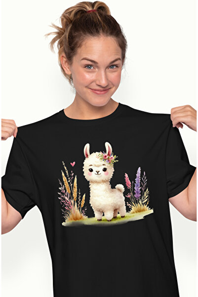 StoryGift Romania Tricou Femei Cu O Llama Imbujorata, Ilustratie, Grau, Plante, Flori, Natura, Lib Blk_m