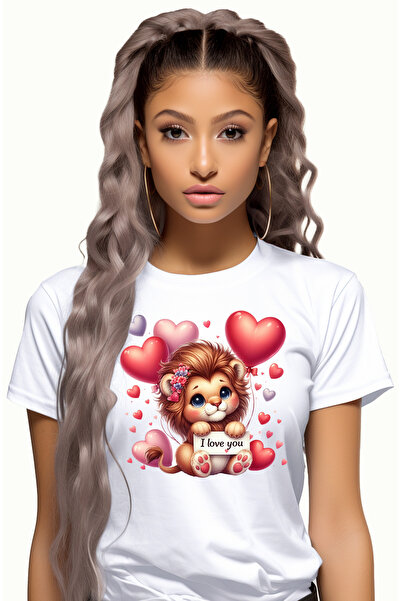 StoryGift Romania Tricou Femei Cu Un Pui De Leu Cu Mesajul "i Love You", Balo...