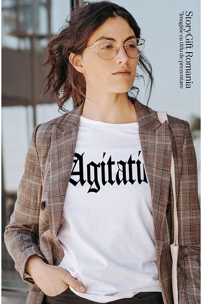 StoryGift Romania Tricou Femei Agitatie, Mesaj Motivational, Cuvant, Text Inspirational, Self Care Wht_l