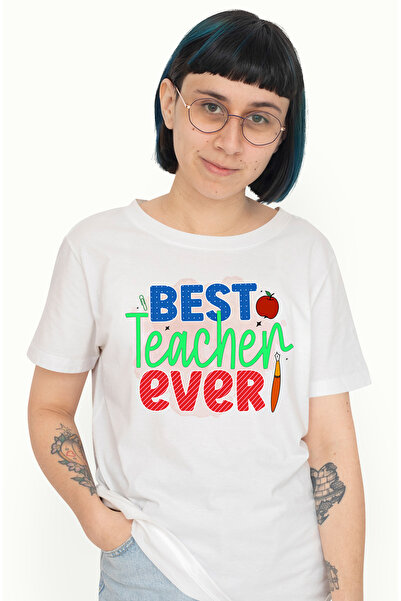 StoryGift Romania Tricou Femei Cu Mesajul "best Teacher Ever", Ilustratie, Sc...