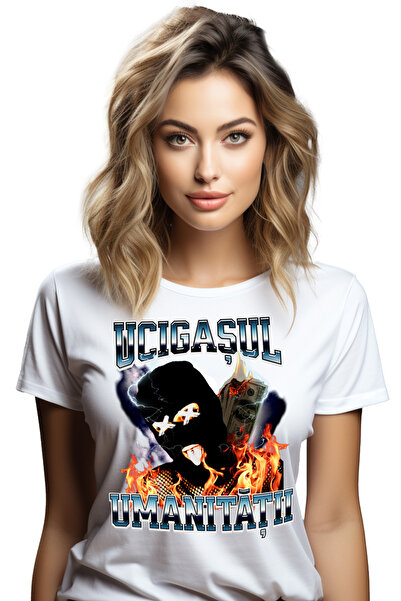 StoryGift Romania Tricou Femei Ucigasul Umanitatii Om Cu Masca In Flacari Cu ...