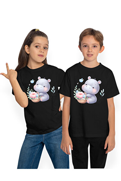StoryGift Romania Tricou Copii Cu Un Pui De Hipopotam Care Are Un Cos Cu Flor...