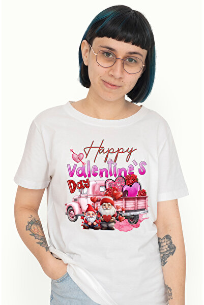 StoryGift Romania Tricou Femei Cu 2 Pitici Si O Masina Incarcata Cu Inimioare Si Trandafiri Cu Mes Wht_l