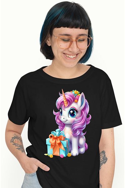 StoryGift Romania Tricou Femei Cu Un Unicorn Bucuros, Ilustratie, Cadou, Floricele, De Ziua Lui, Z Blk_l