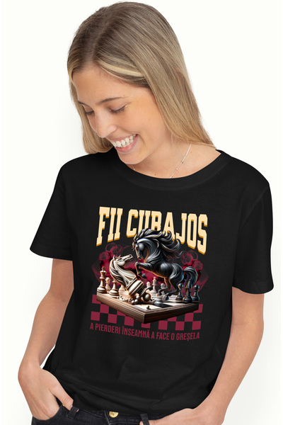 StoryGift Romania Tricou Femei Talba De Sah, Cal Inaintat Fii Curajos A Pierde Cu Imprimeu Pe Fat Blk_l