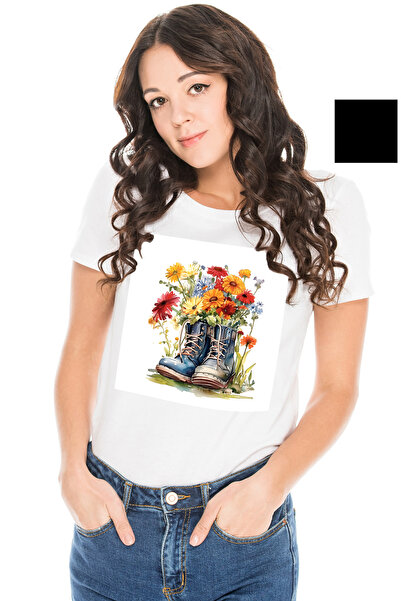 StoryGift Romania Tricou Femei Cu Niste Incaltari In Care Sunt Flori, Pe Post...