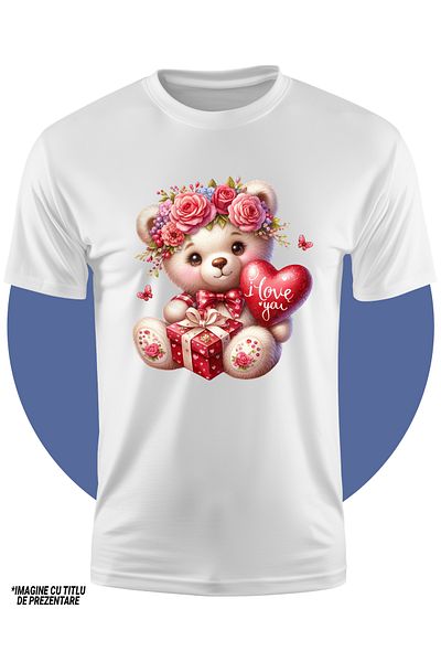 StoryGift Romania Tricou Copii Cu O Ursoaica De Plus, Ilustratie, Fericire, Cadou, Inima Cu Mesajul "i Love