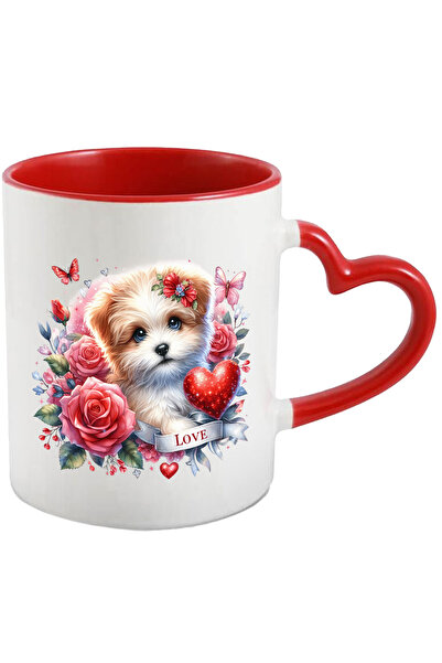 StoryGift Romania Cana Cu Un Catelus Inconjurat De Trandafiri Cu Mesajul "lov...