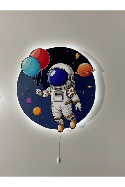 UViolets Decorative Wooden Printed Space Themed Astronaut Holding Balloon Children's Room Night Light 30*32